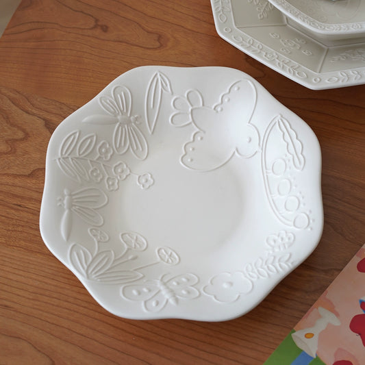 Exquisite Embossed Birds-themed Ceramic Bowl Plate