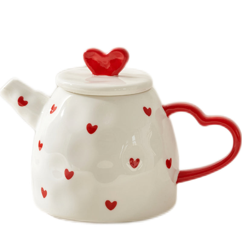 Heart Theme Ceramic Tea Pot Cup Plate Set - PeauleyHome