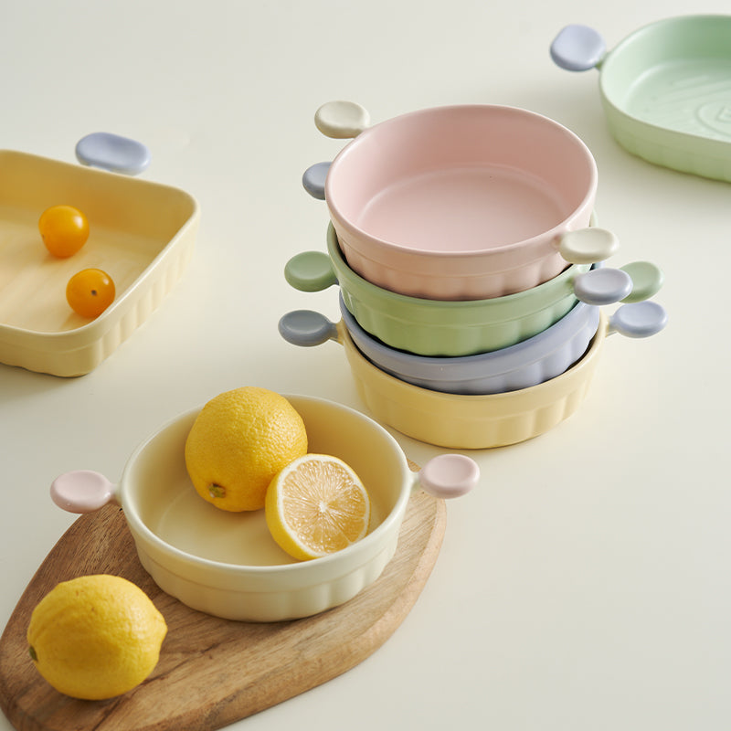 Macaroon Color Deep Plates with Two Handles - PeauleyHome