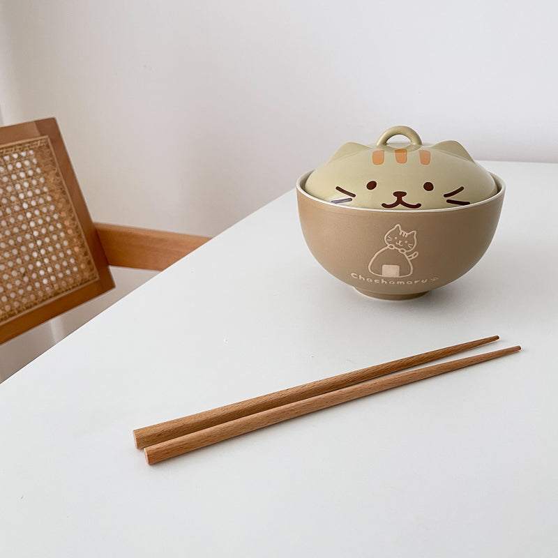 Japanese Style Ceramic Bowls with Kitty Lids - PeauleyHome