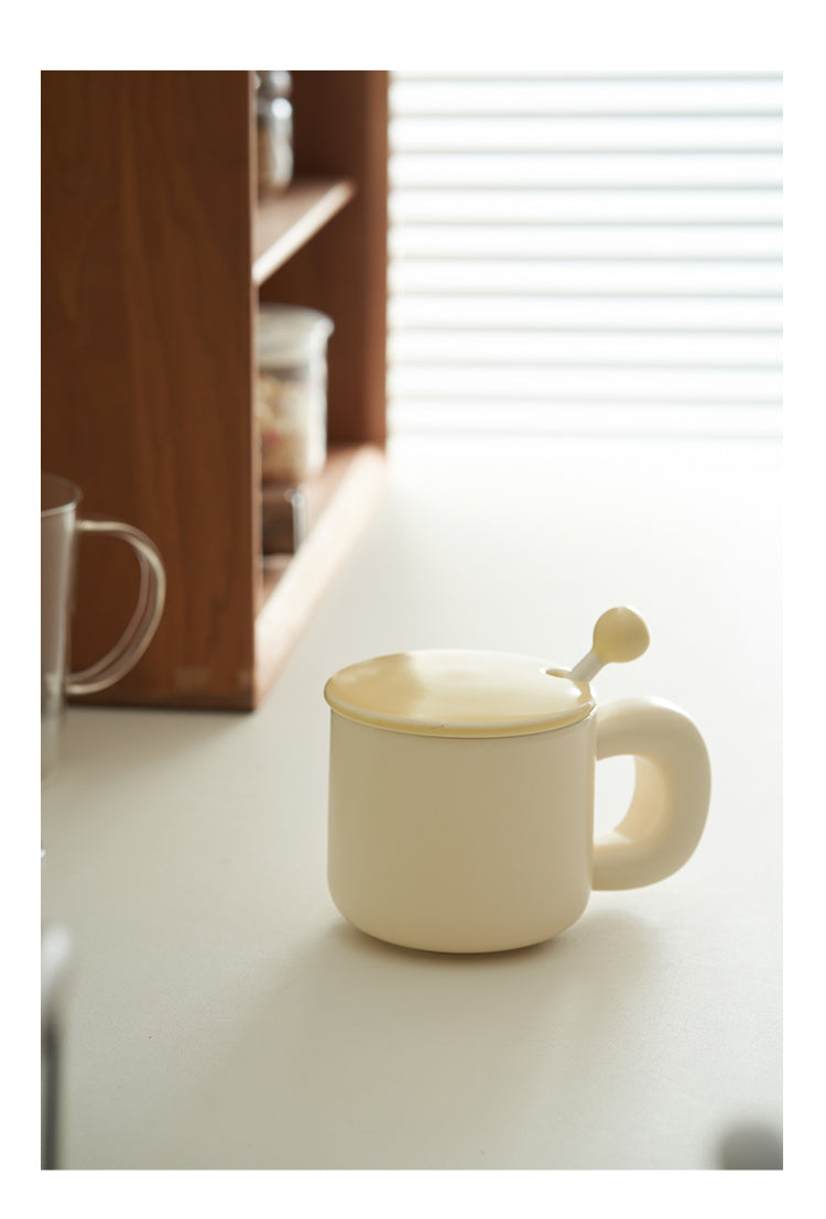 Cute Ceramic Mug with Lids and Spoon for Girls - PeauleyHome