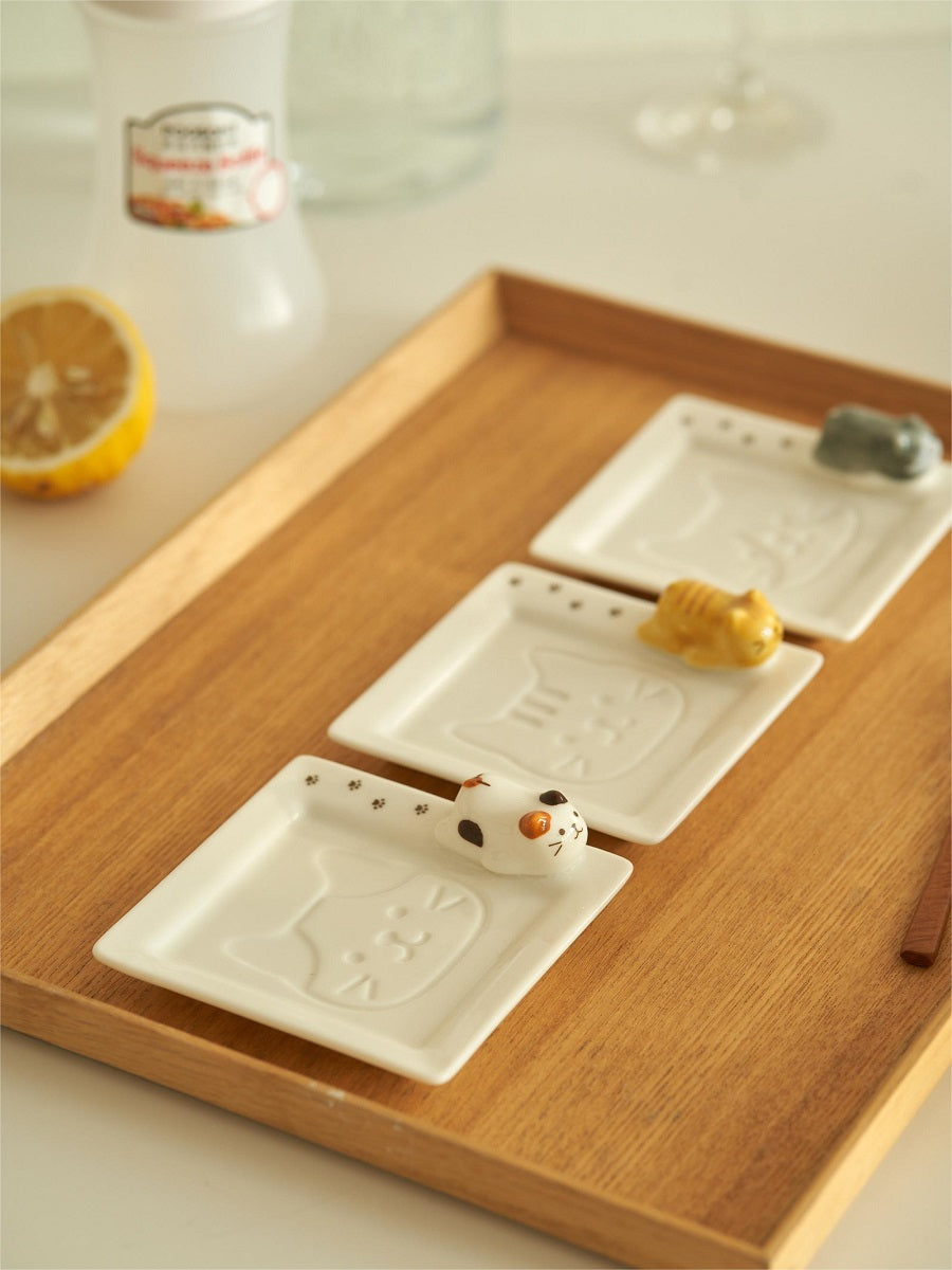 Japanese Cute 3D Cat Saucer Dish Sushi Dessert Plates PeauleyHome