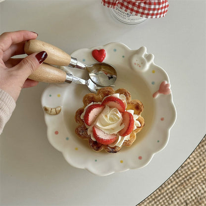 Hand-painting Style Ceramic Salad Plate with Cat Rabbit Pattern