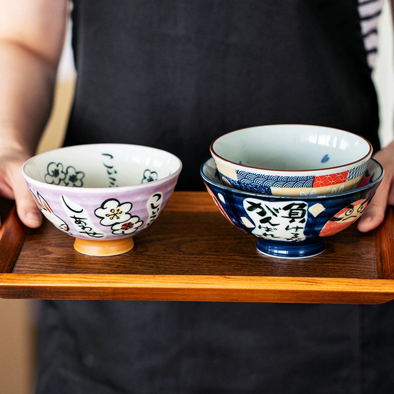 Japan Made Prosperity Animals Ceramic Rice Bowls