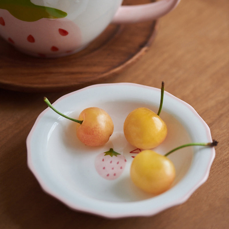 Pretty Strawberry Ceramic Saucers Bowls Plates Spoon - PeauleyHome