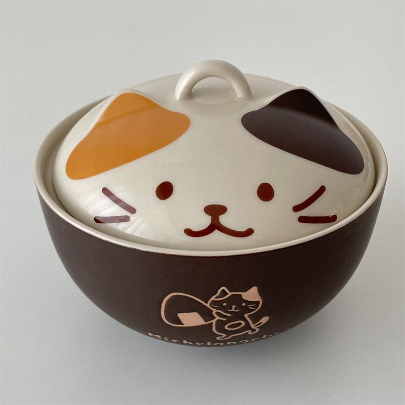 Japanese Style Ceramic Bowls with Kitty Lids - PeauleyHome