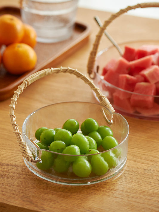 Glass Fruit Basket with Rattan Handle - PeauleyHome