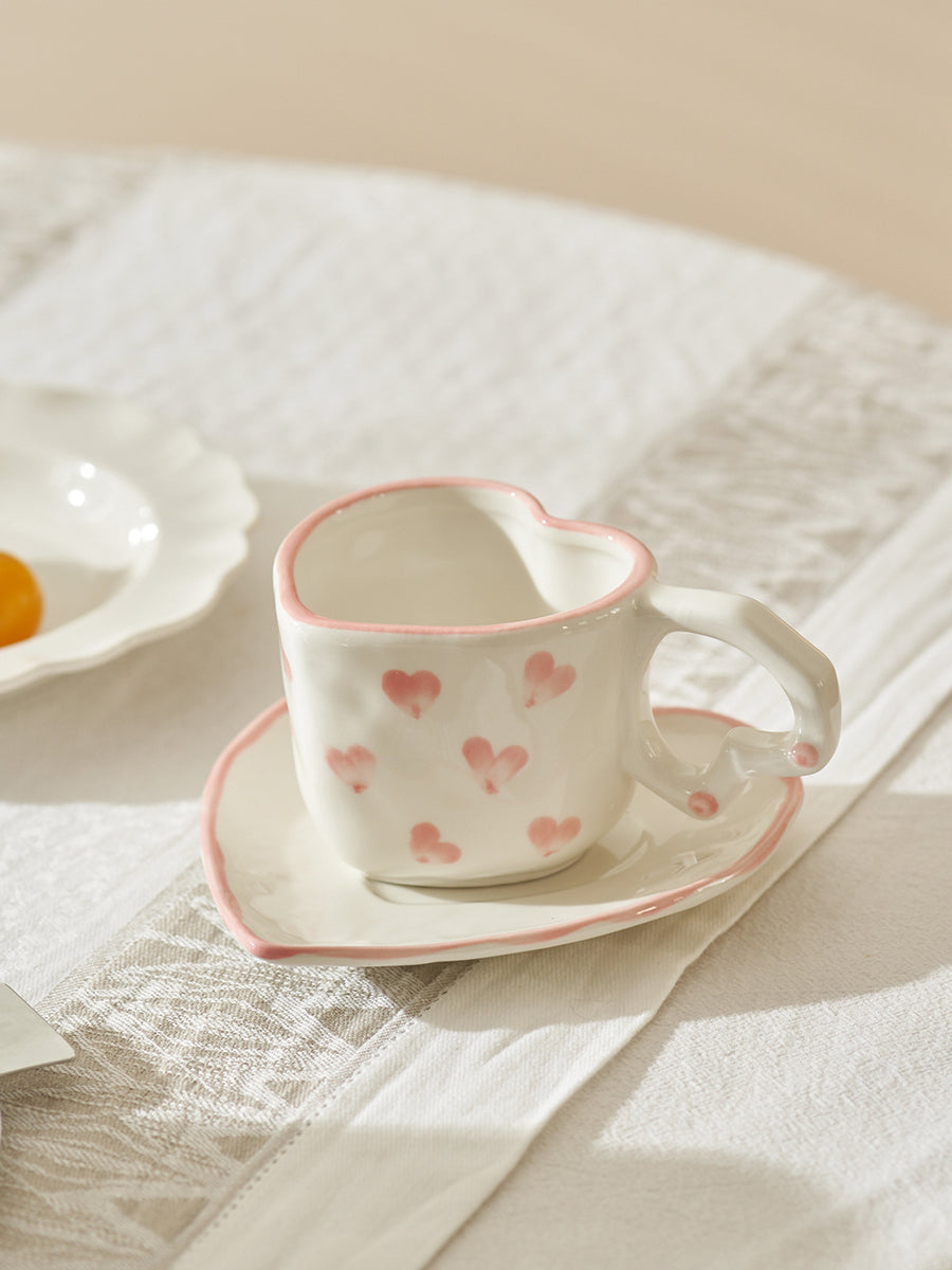 Heart-shaped Coffee Mugs Saucer Set (mug+saucer) - PeauleyHome