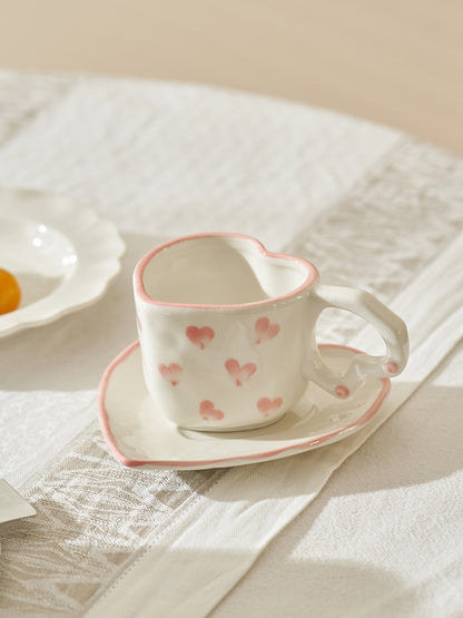 Heart-shaped Coffee Mugs Saucer Set (mug+saucer) - PeauleyHome