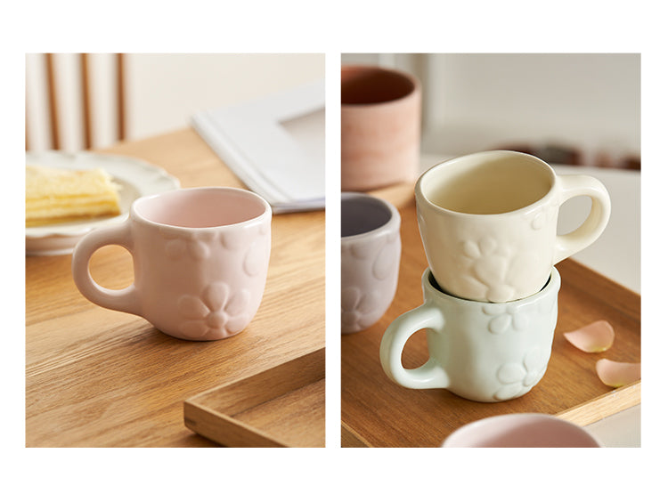 Embossed Floral Mugs for Home and Office - PeauleyHome