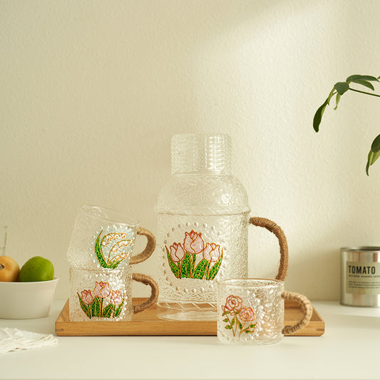 Beautiful Hand-painted Floral Glass Mugs Water Bottles for Girls Set - PeauleyHome