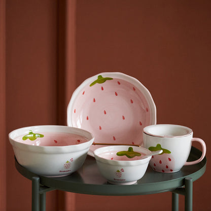 Pretty Strawberry Ceramic Saucers Bowls Plates Spoon - PeauleyHome