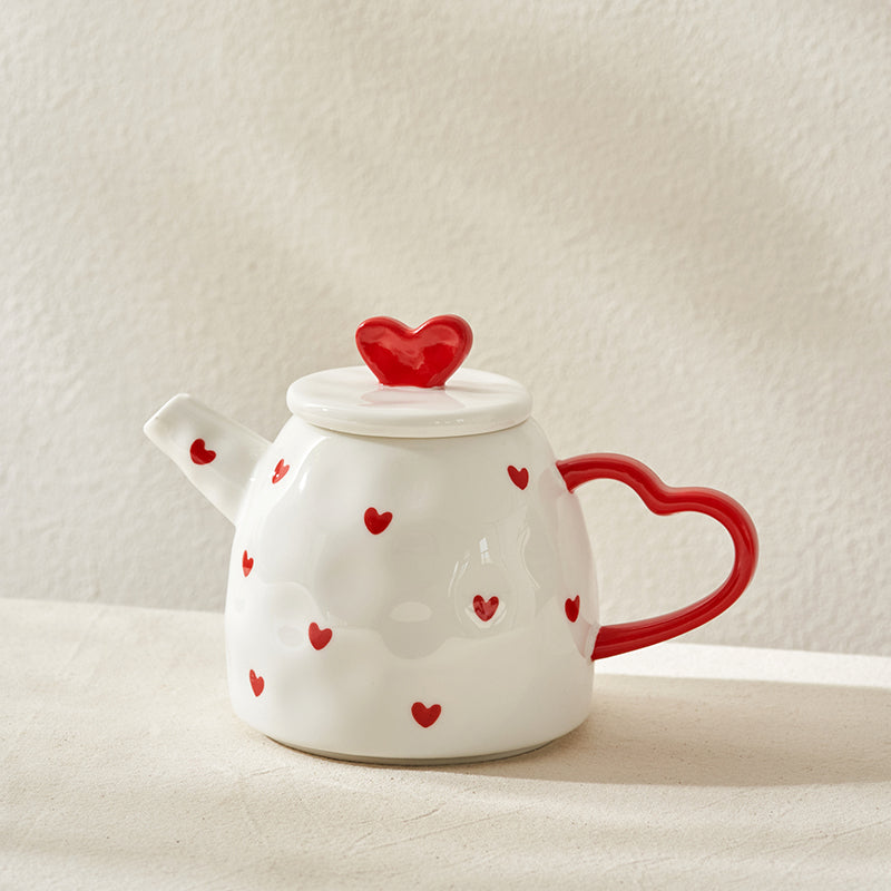 Heart Theme Ceramic Tea Pot Cup Plate Set - PeauleyHome