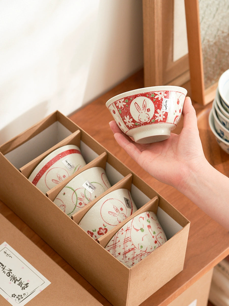 Japanese Rabbit Bowl Japanese Style Cute Rabbit Tableware Ceramic Bowls Set – PeauleyHome