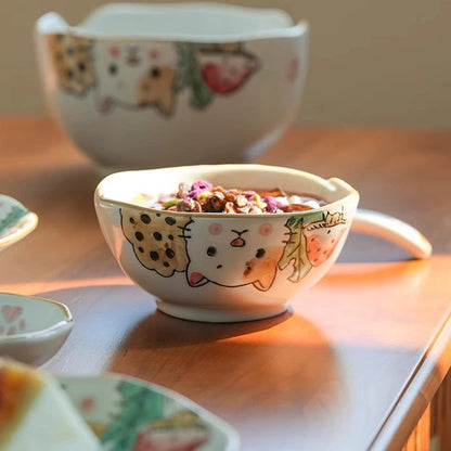 Underglazed Cat-themed Bowls Mugs Set