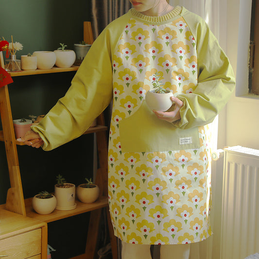 Floral Long-sleeved Apron for the Kitchen（one size fits all ) - PeauleyHome