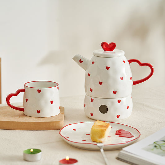 Heart Theme Ceramic Tea Pot Cup Plate Set - PeauleyHome