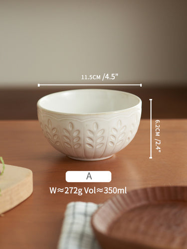 Nordic Vintage Engraved Floral Ceramic Bowls