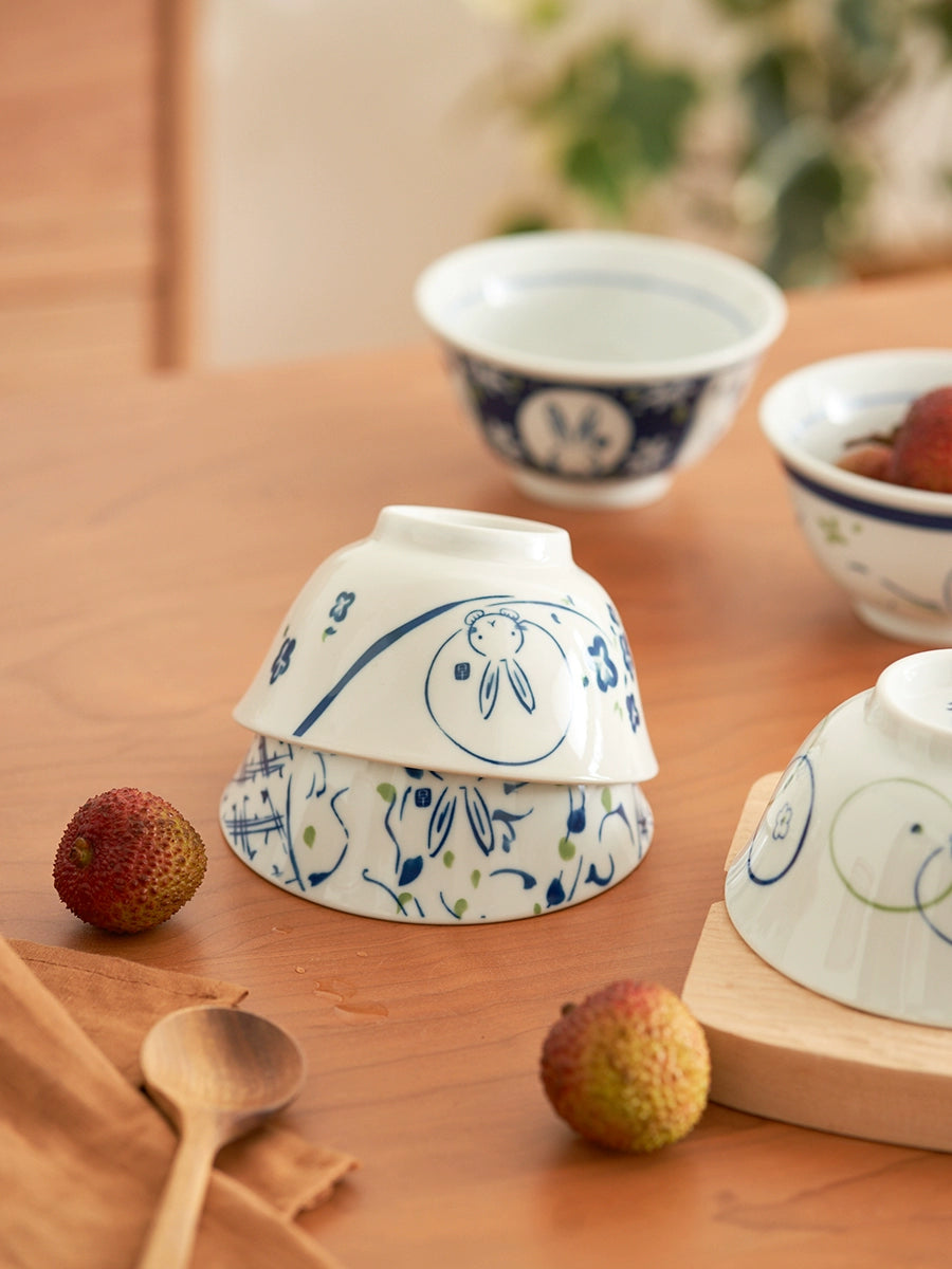 Japanese Rabbit Bowl Japanese Style Cute Rabbit Tableware Ceramic Bowls Set – PeauleyHome