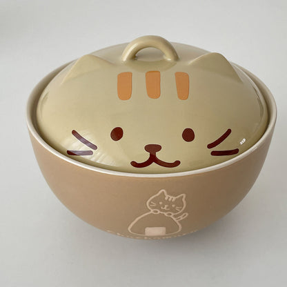 Japanese Style Ceramic Bowls with Kitty Lids - PeauleyHome