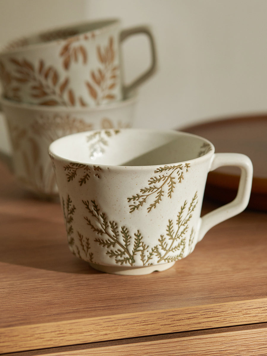 Engraved Floral Vintage Ceramic Coffee Mug - PeauleyHome