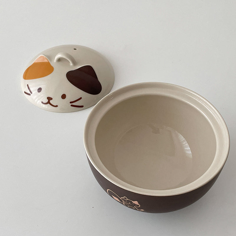 Japanese Style Ceramic Bowls with Kitty Lids - PeauleyHome