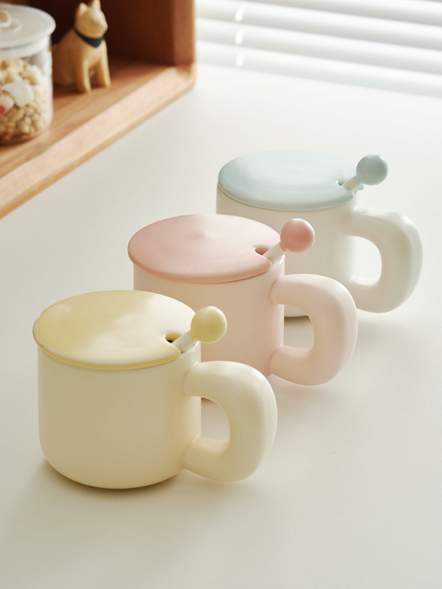 Cute Ceramic Mug with Lids and Spoon for Girls - PeauleyHome