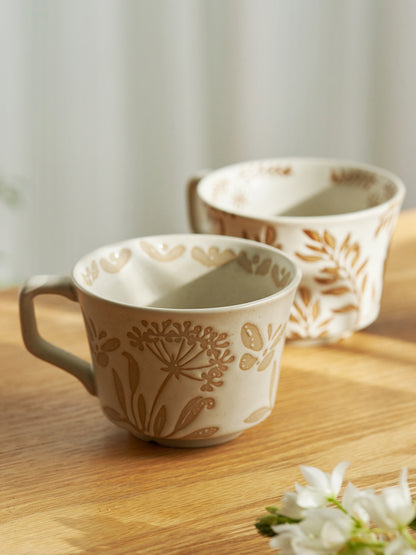 Engraved Floral Vintage Ceramic Coffee Mug - PeauleyHome