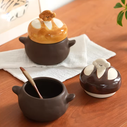 Ceramic Small Moisture-proof  Storage Jars with Doggie Lids