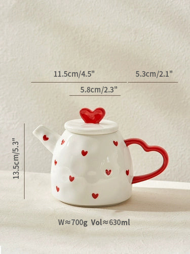 Heart Theme Ceramic Tea Pot Cup Plate Set - PeauleyHome