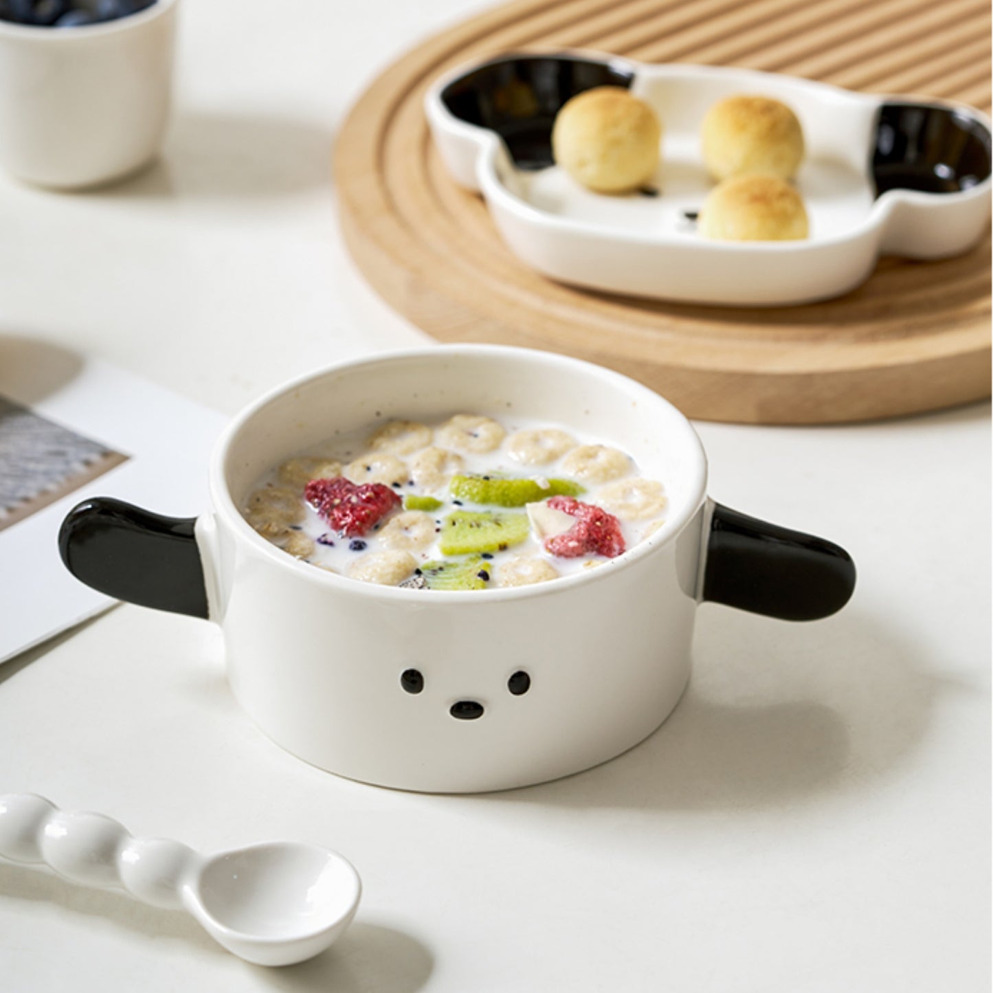 Cute Ceramic Plates Bowls with double Handles