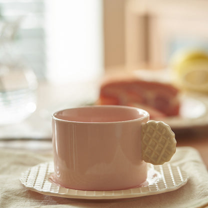 Original Waffle -themed Ceramic Coffee Mug Plate Set