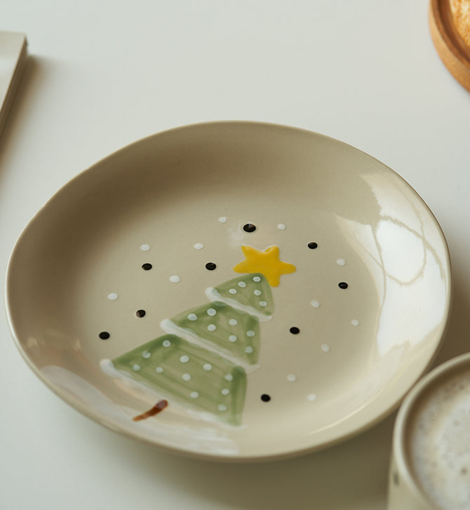 Christmas Tree Hand-painted Ceramic Mugs Plates Set - PeauleyHome