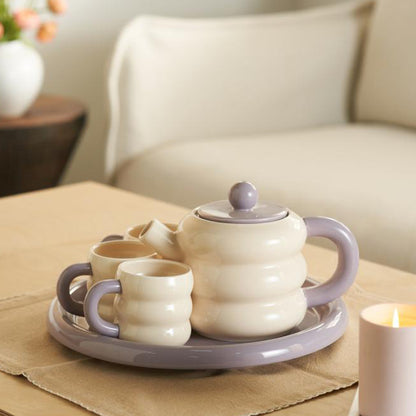 Adorable Ceramic Creamy Style Teapot Mug Set of 6