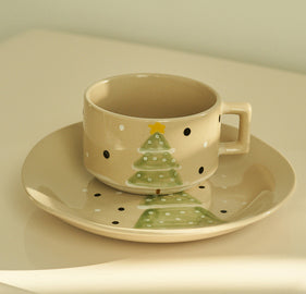 Christmas Tree Hand-painted Ceramic Mugs Plates Set - PeauleyHome