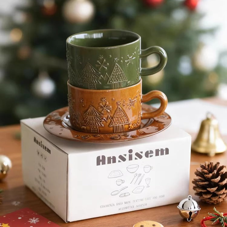 Elegant Christmas Coffee Cup and Saucer Gift Set