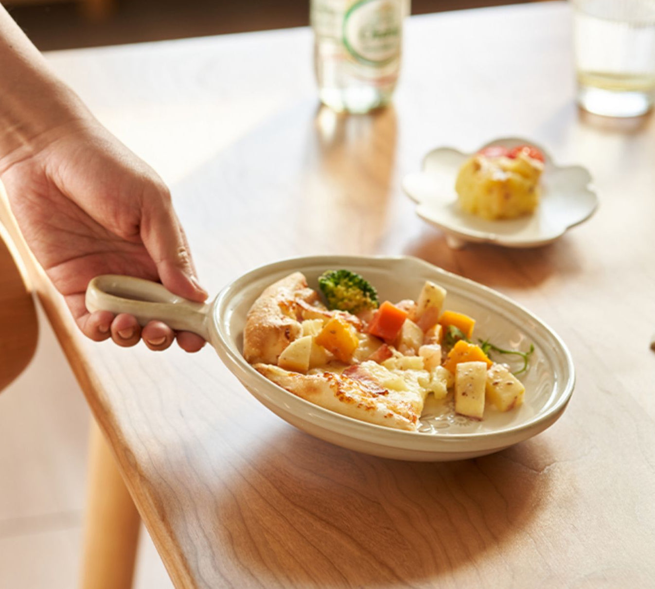 Japanese Style Embossed Floral Plate with Handle - PeauleyHome