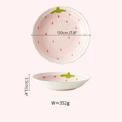 Pretty Strawberry Ceramic Saucers Bowls Plates Spoon - PeauleyHome