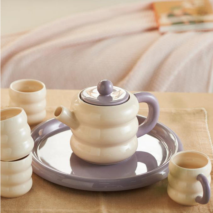 Adorable Ceramic Creamy Style Teapot Mug Set of 6