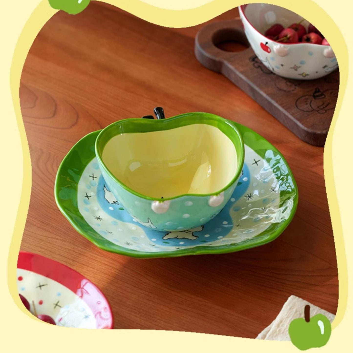 Adorable Underglazed Handpainted Ceramic Bowls Plates