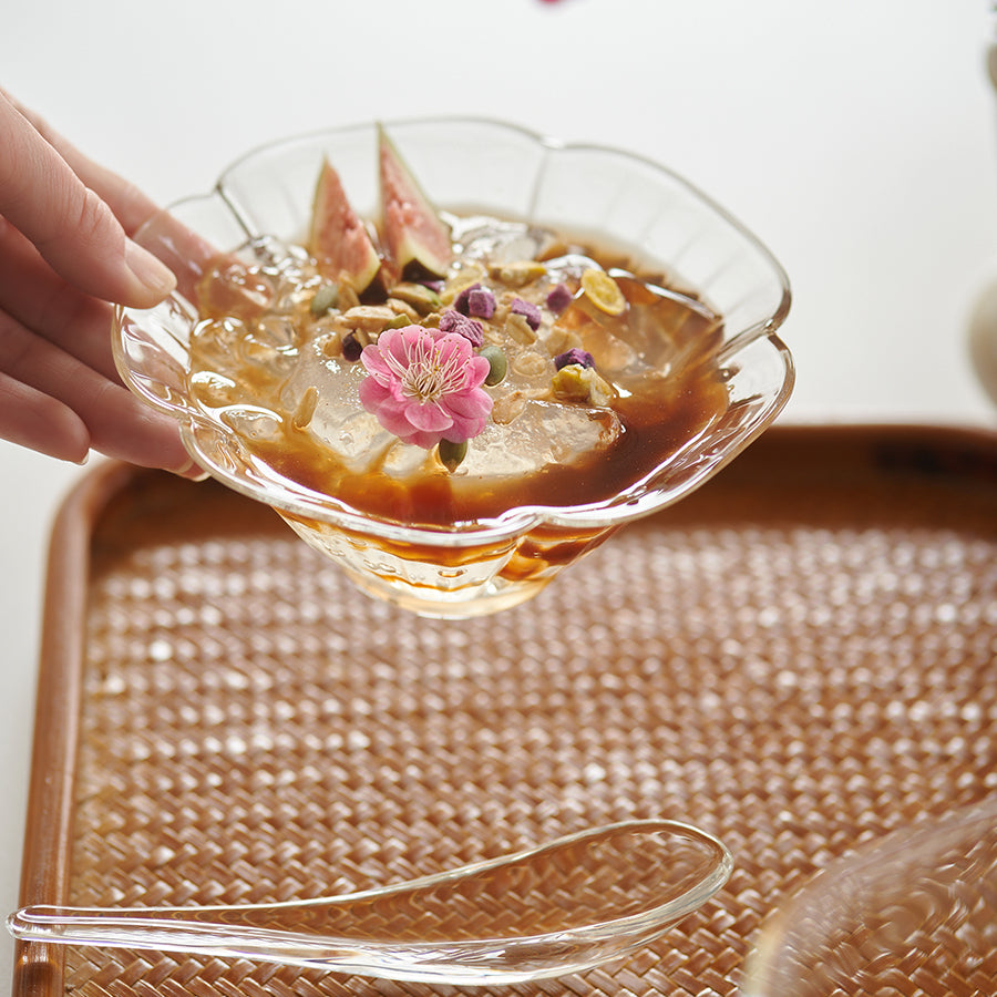 Delicate Petal Glass Bowl & Spoon