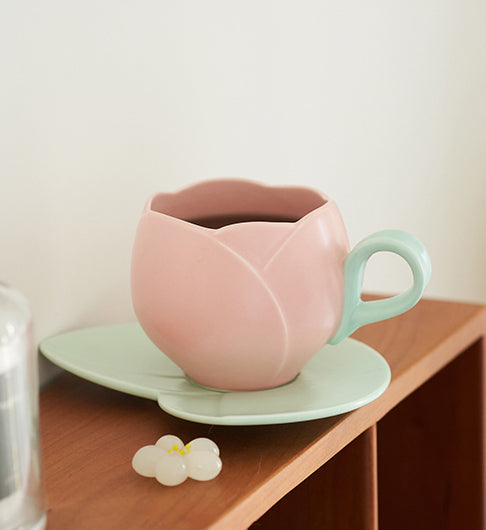 Tulip Coffee Mug Ceramic Cup Saucer Set - PeauleyHome