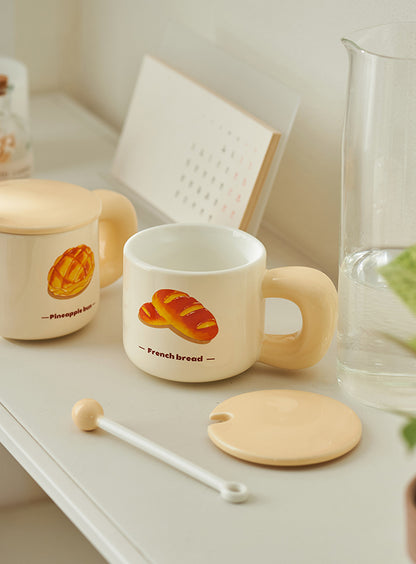 Artistic Ceramic Coffee Mug with Lids and Mixing Spoon - PeauleyHome