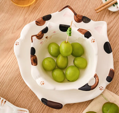 Lovely Cartoon Kitty Ceramic Bowls Plates Set - PeauleyHome