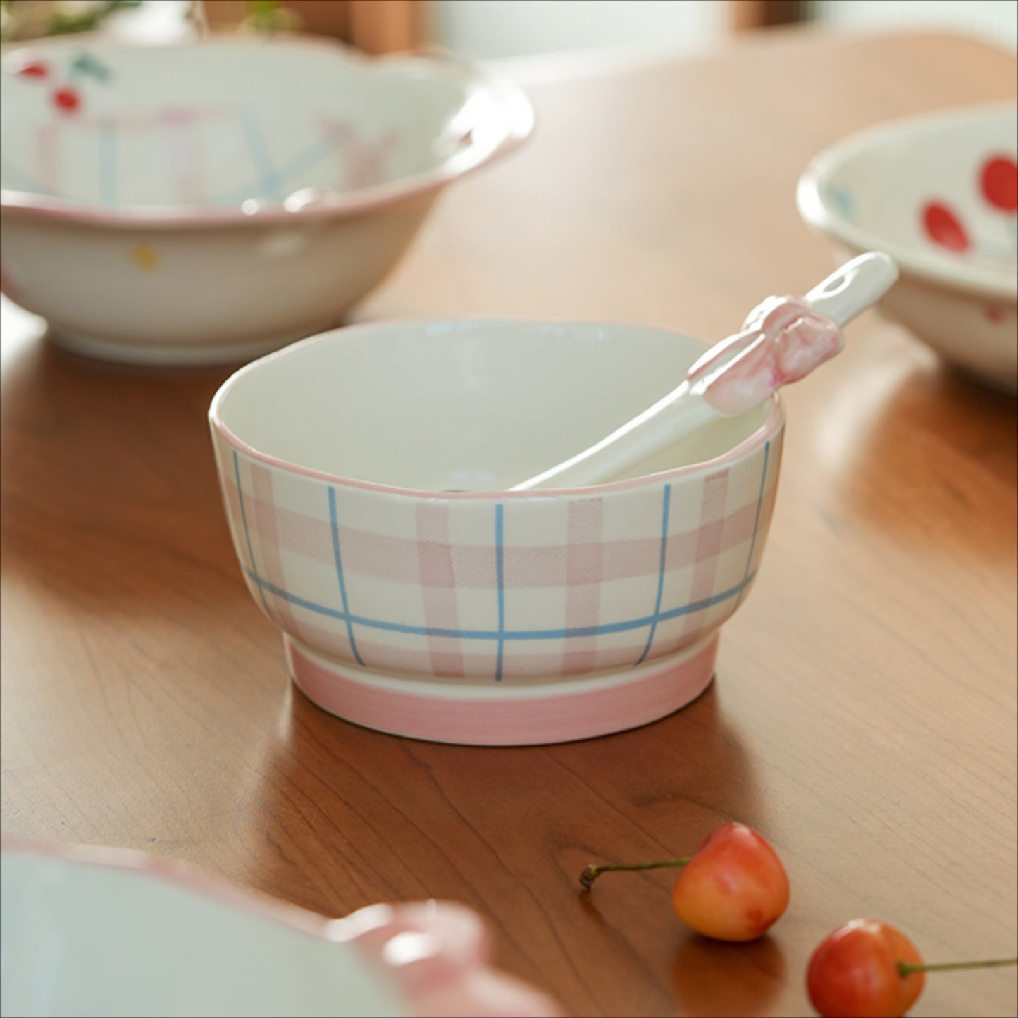 Underglazed Ceramic Rice Bowls Plates Spoon Set