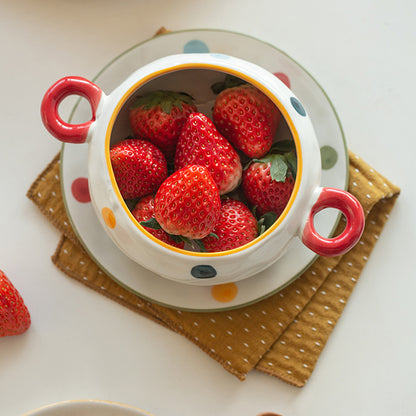 Dots Style Ceramic Bowls with Double Handles