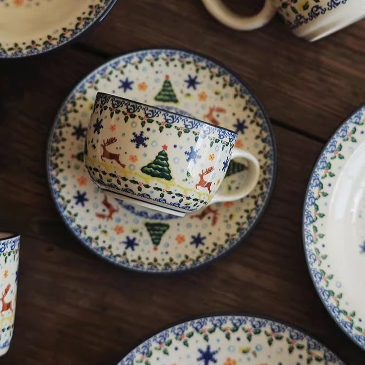 Vintage Christmas Gift Ceramic Coffee Mug Plate