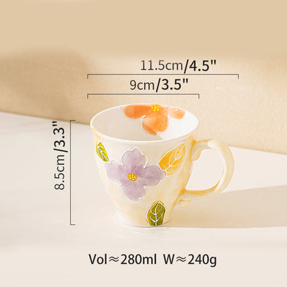 Ceramic Floral Coffee Mugs Saucers Set - PeauleyHome