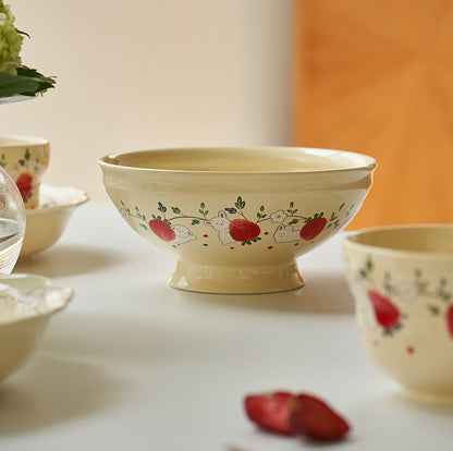 Strawberry Bunny Ceramic Bowls Plates Mugs - PeauleyHome