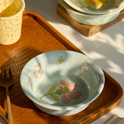 Pretty Underglazed Ceramic Yoghurt Bowl